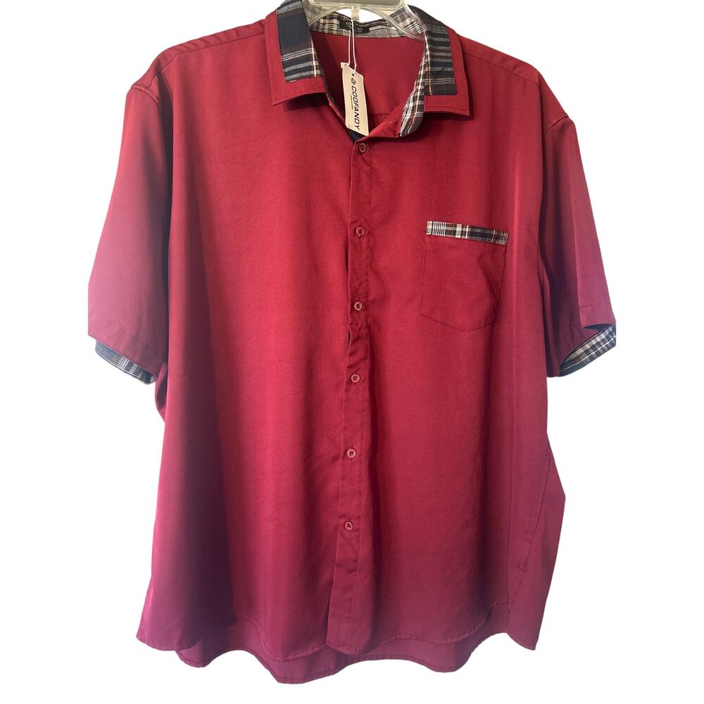 COOFANDY Men's Shirt Casual Short Sleeve Button Plaid Trim Collar Pocket 3XL